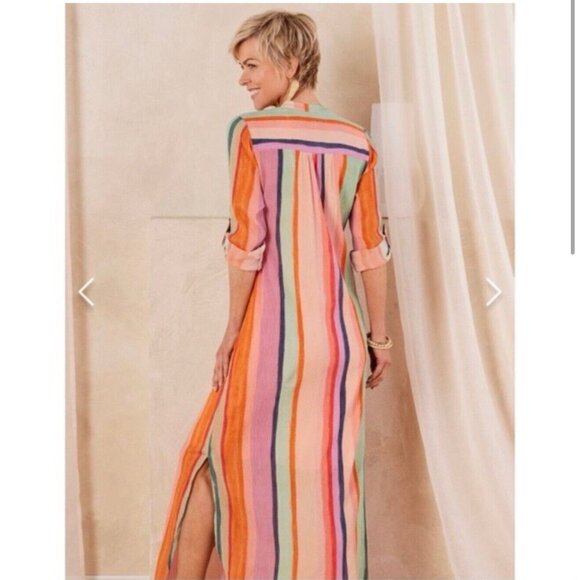 Soft Surroundings Striped Aruba Caftan Dress Large Maxi Boho Beachy EUC - Picture 2 of 11